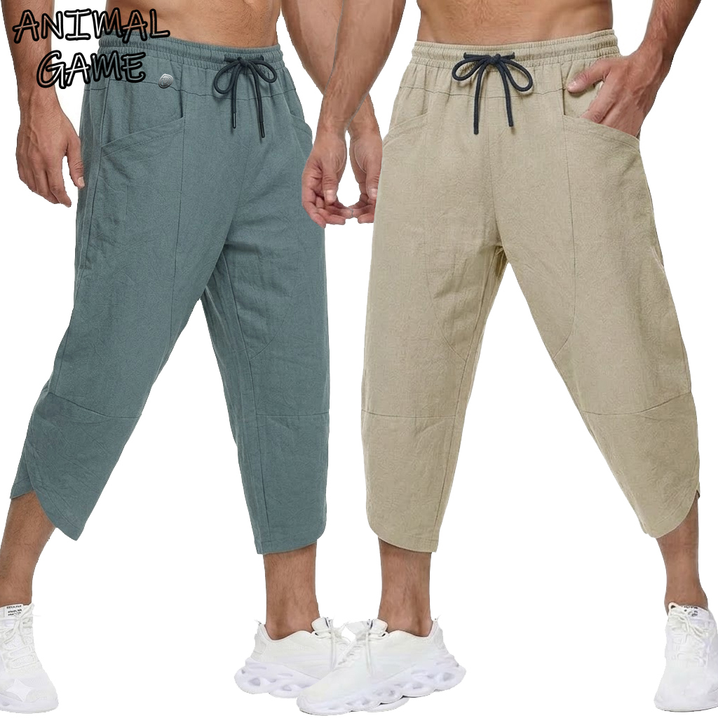 Short Linen Drawstring - 夏用メンズリネンカジュアルショートパンツビーチジムポケットパンツ男性用通気性軽量バギーパンツアウトドアジムハイキングパンツ