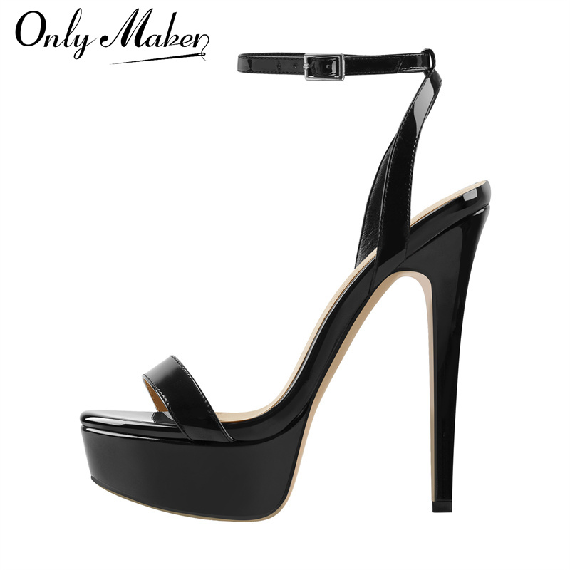 Casual Sandal Leather - Onlymaker 女性プラットフォームスティレットハイヒールラウンドオープントゥアンクルストラップセクシーなヒールウェディングパーティードレスサンダル