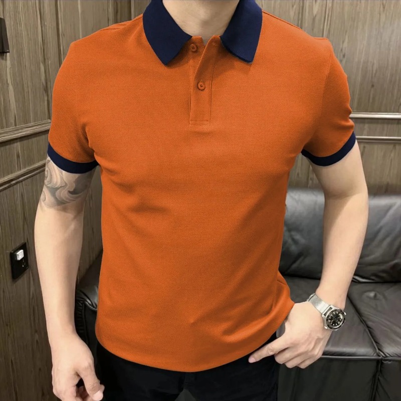 Polo Shirt Pique - メンズプラスサイズピケポロシャツコントラストカラースリーブ半袖カジュアルトップ