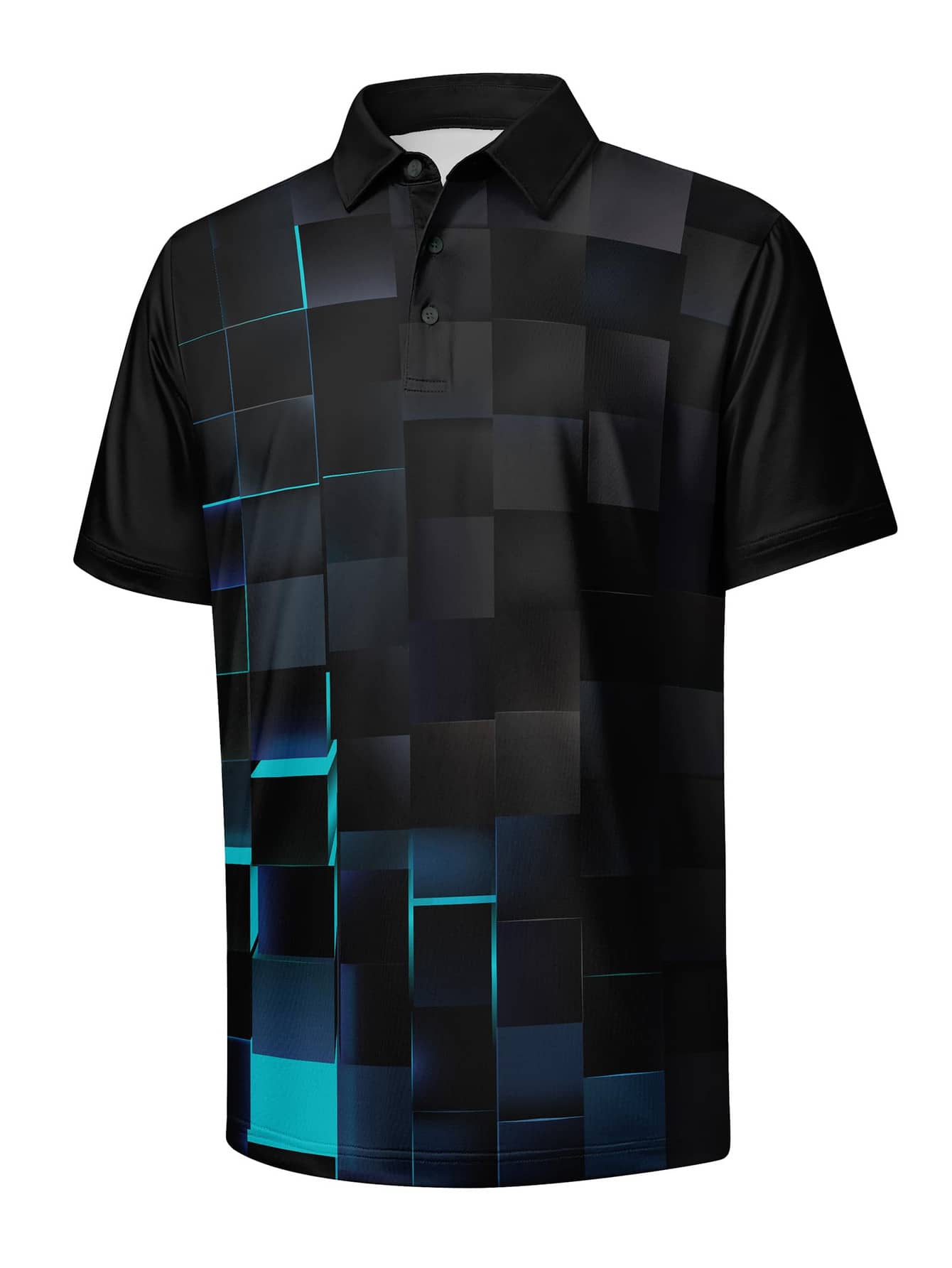 Polo Shirt Pique - アクティブメンズ クラシック シアンブルー スクエア柄 ピケニット コットン風
