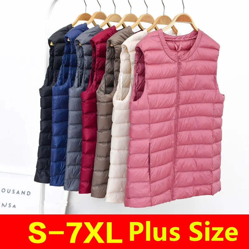 Packable Hat Nylon - 女性の超軽量ダウンジャケット,ノースリーブ,カジュアル,ラウンドネック,秋冬,大きいサイズ5XL 6XL