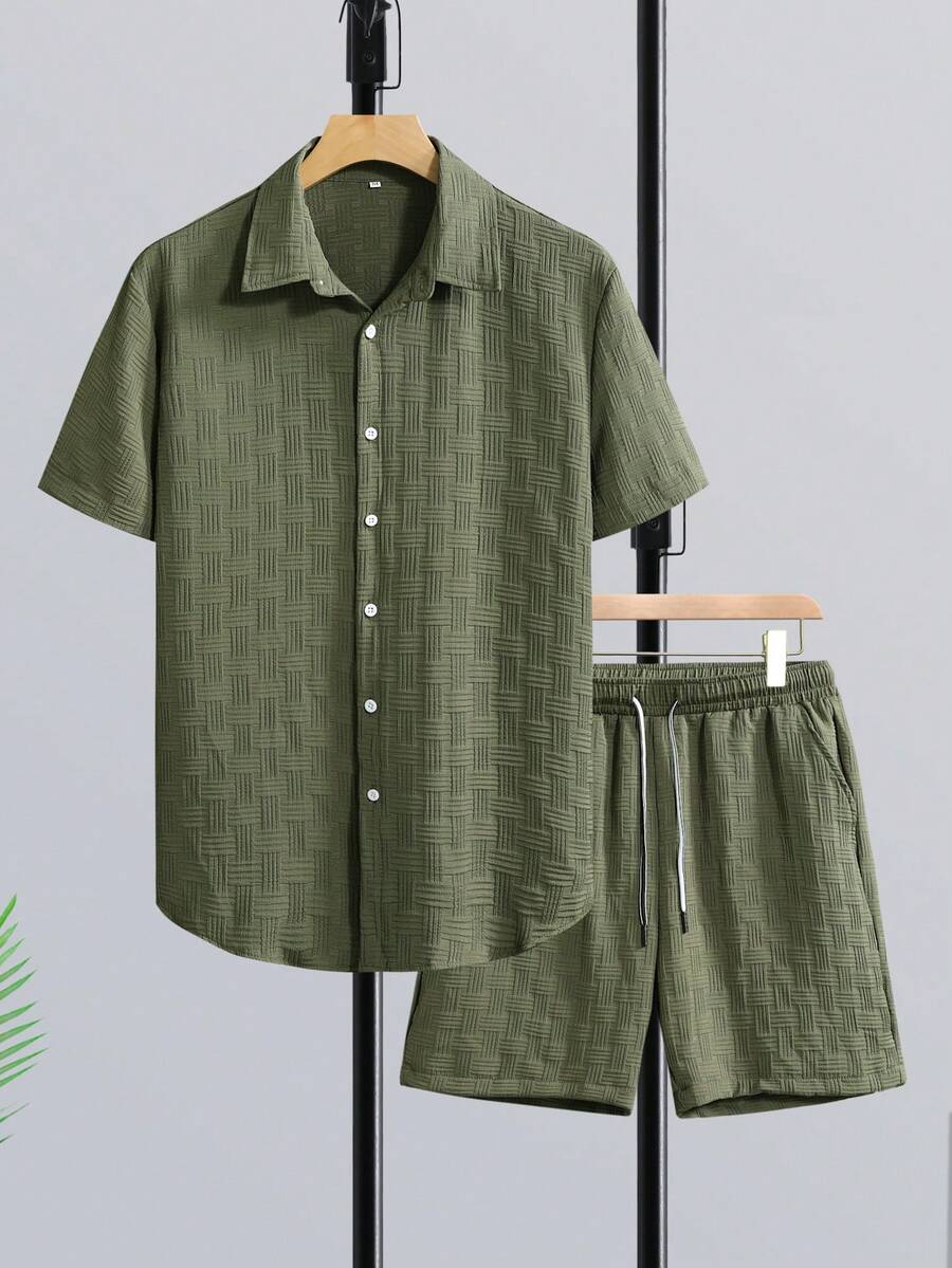 Short Linen Drawstring - Manfinity RSRT メンズ マチュア バケーション 半袖シャツセット、メンズ