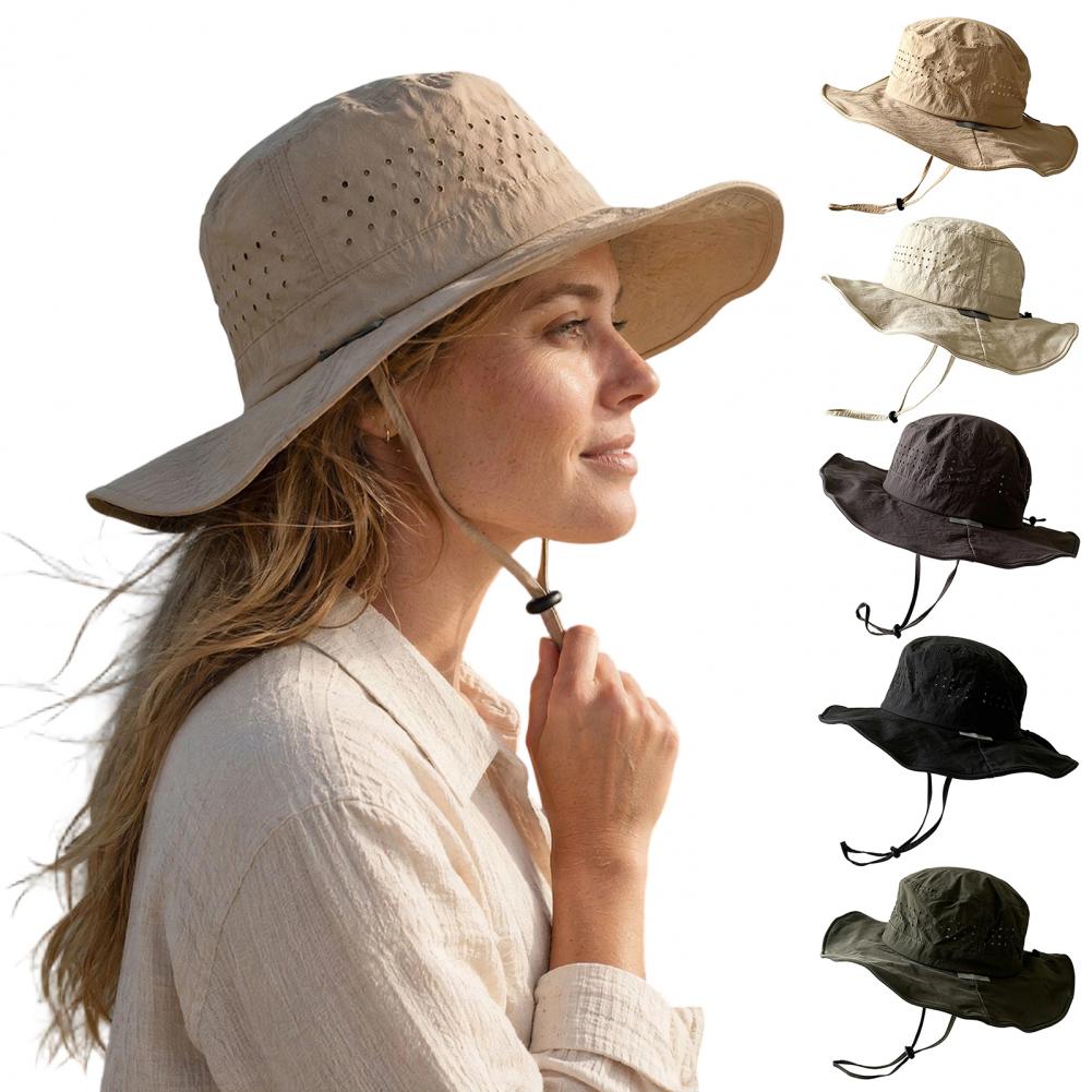 Packable Hat Nylon - UPF50+ 通気性のあるナイロンメッシュのつば広サンハット、折りたたみ可能な速乾性フィッシングキャップ、キャンプ、ハイキング、アウトドアアドベンチャーに最適