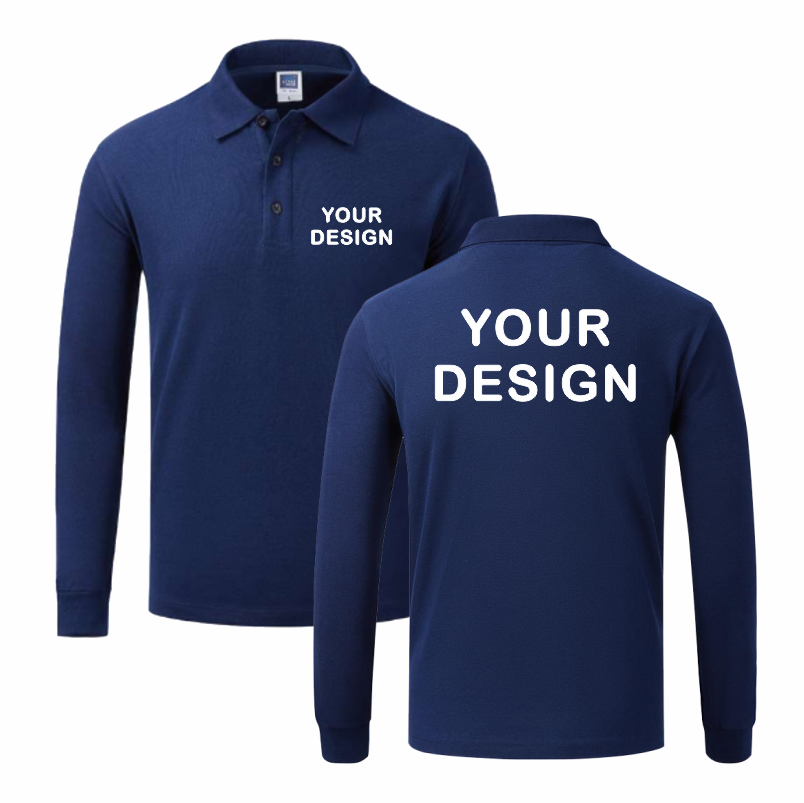 Polo Shirt Pique - 男性と女性の長袖ポロシャツ、カスタムプリント、刺繍、個人チームロゴ、DIYカジュアルトップ、秋
