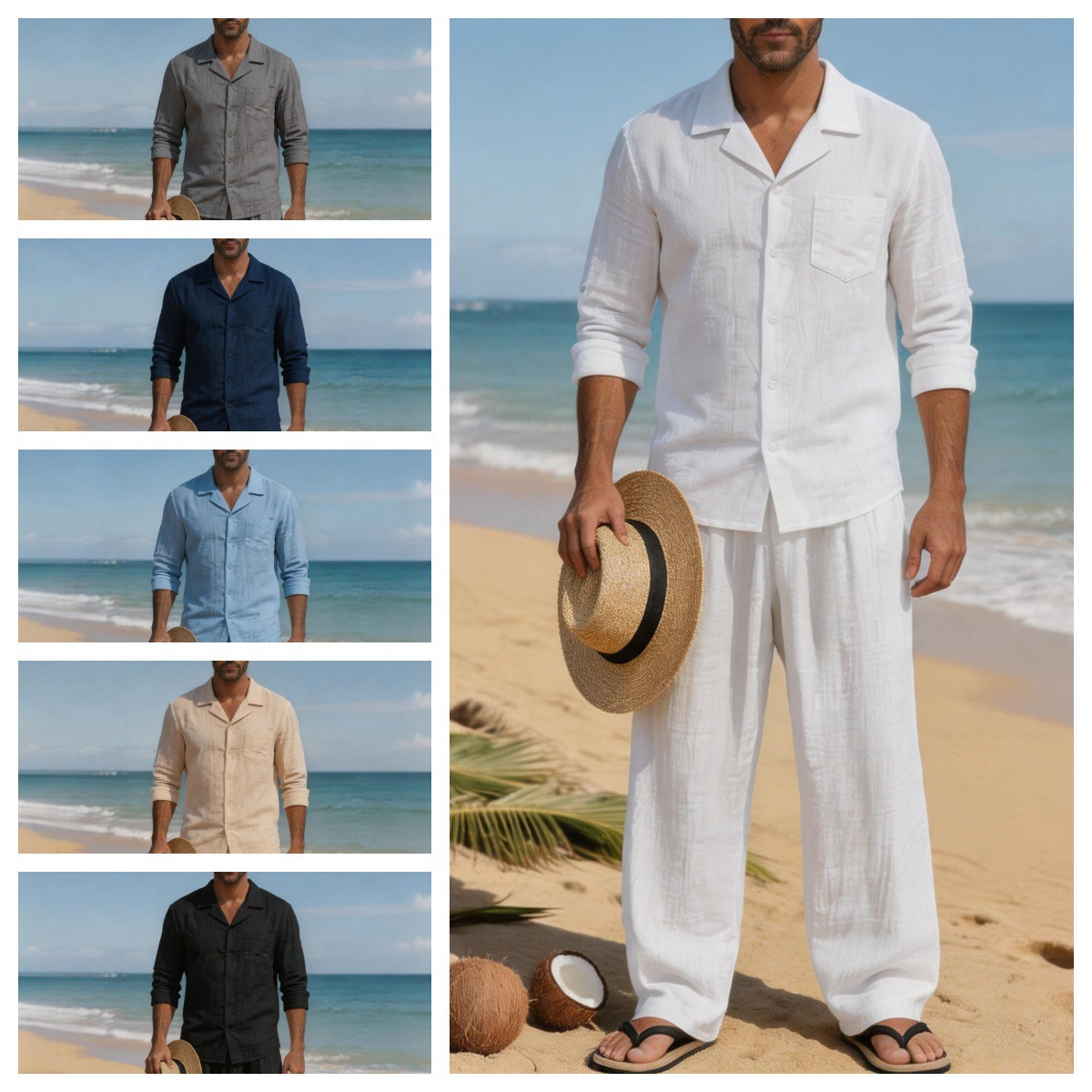 Linen Shirt Breathable - リネン メンズ カジュアル ルーズ 通気性 長袖