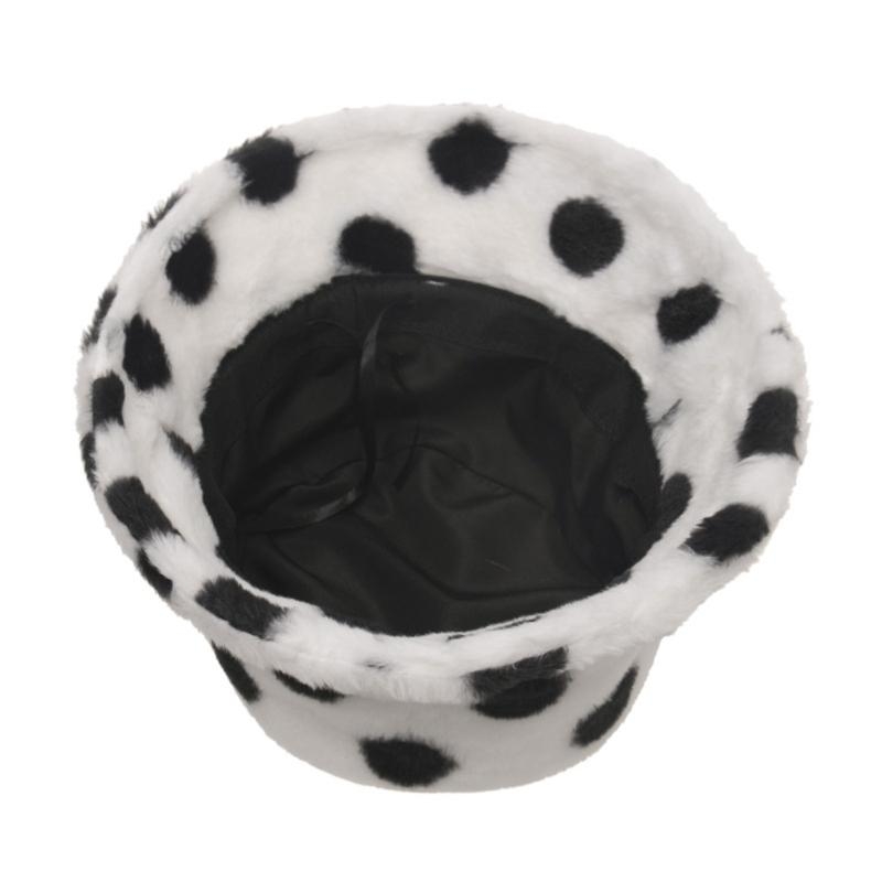 Packable Hat Nylon - 女性男性冬暖かい厚いふわふわぬいぐるみバケツ帽子原宿ヴィンテージ水玉プリントつば広パッカブル漁師キャップ