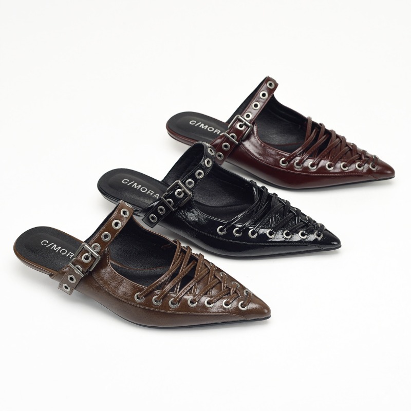 Casual Sandal Leather - ポインテッドトゥレースアップ女性用スリッパ夏用PUレザーローヒールパンプスプルオン女性用ヒールサンダルデザイナーシューズレディース新作