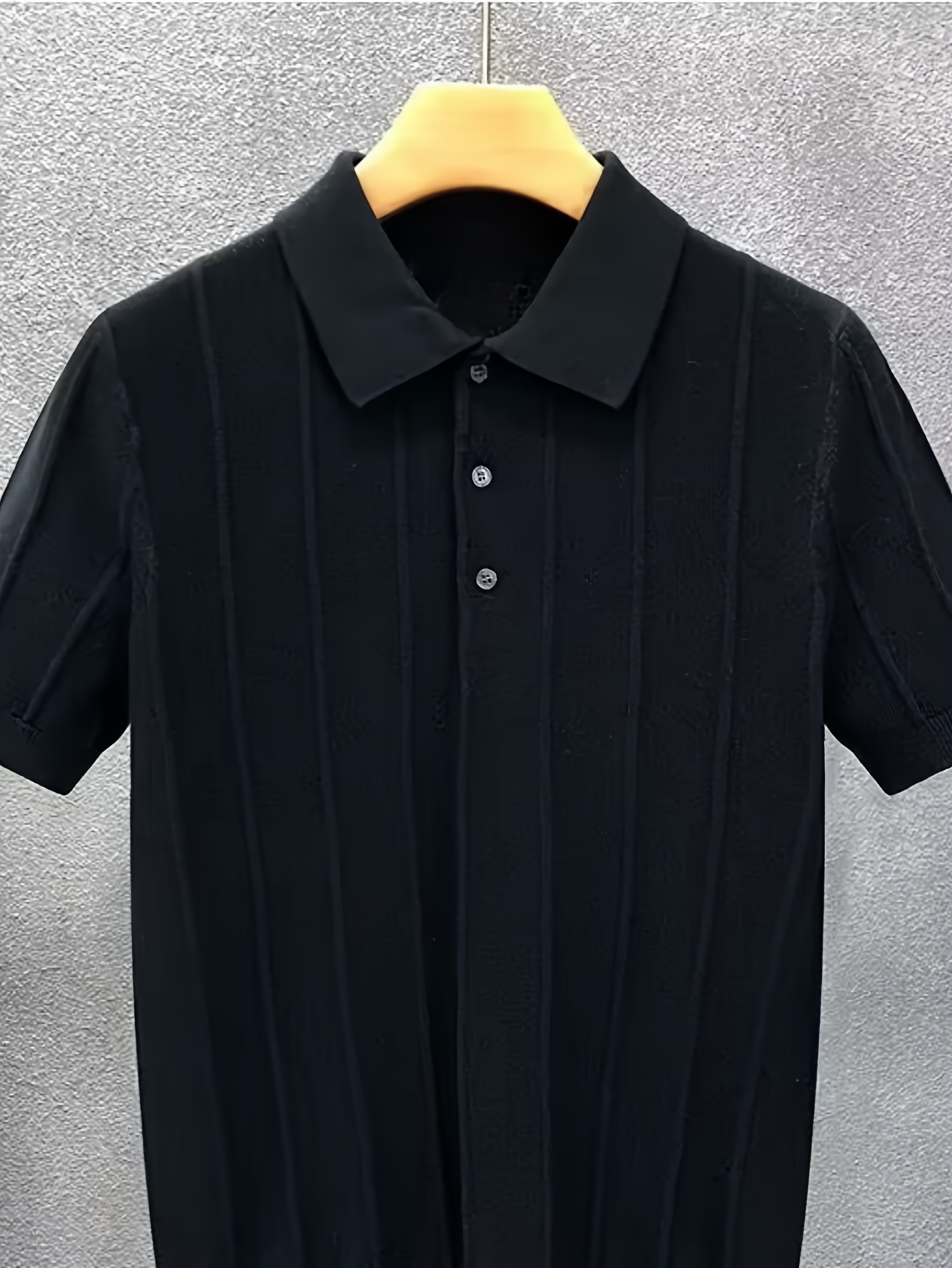 高級感のある縦縞テクスチャの半袖ポロシャツニットトップス メ - Polo Shirt Pique のレビューと価格