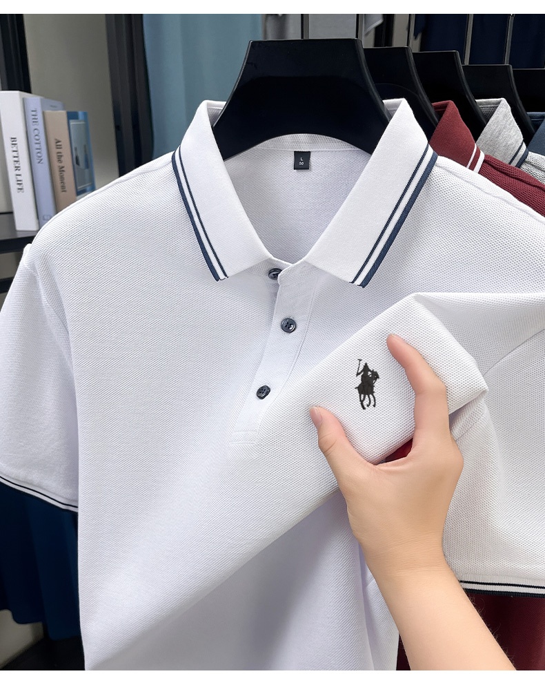 夏用ストライプ襟付きポロシャツ、100%通気性のあるピケコッ - Polo Shirt Pique のレビューと価格
