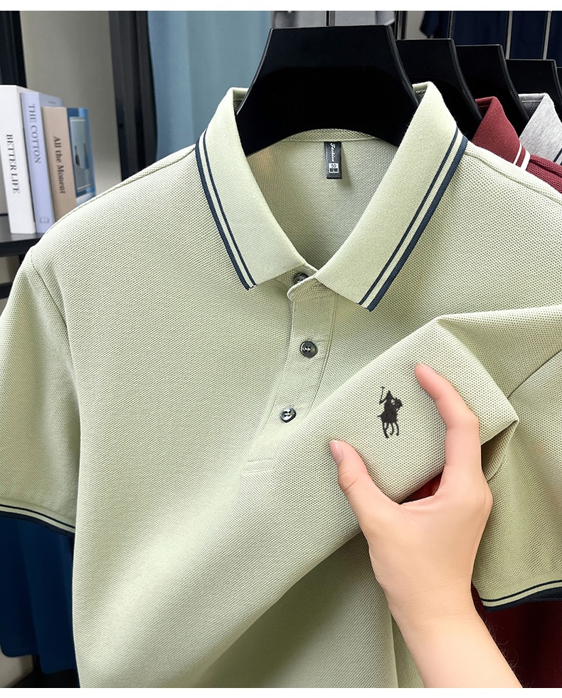 夏用ストライプ襟付きポロシャツ、100%通気性のあるピケコッ - Polo Shirt Pique のレビューと価格