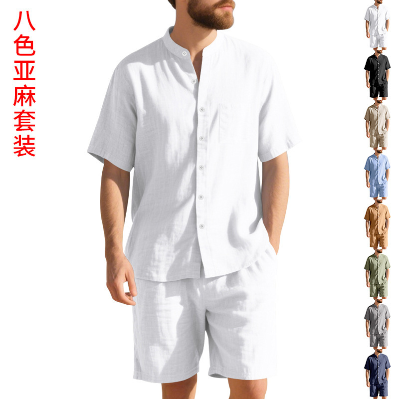 夏のメンズリネンルーズフィットスーツ、ビーチ半袖シャツとショ - Linen Shirt Breathable のレビューと価格