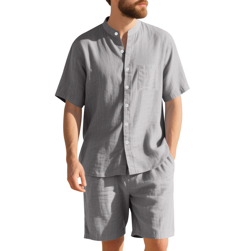 夏のメンズリネンルーズフィットスーツ、ビーチ半袖シャツとショ - Linen Shirt Breathable のレビューと価格