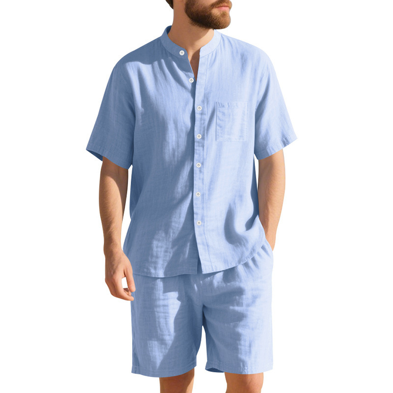 夏のメンズリネンルーズフィットスーツ、ビーチ半袖シャツとショ - Linen Shirt Breathable のレビューと価格