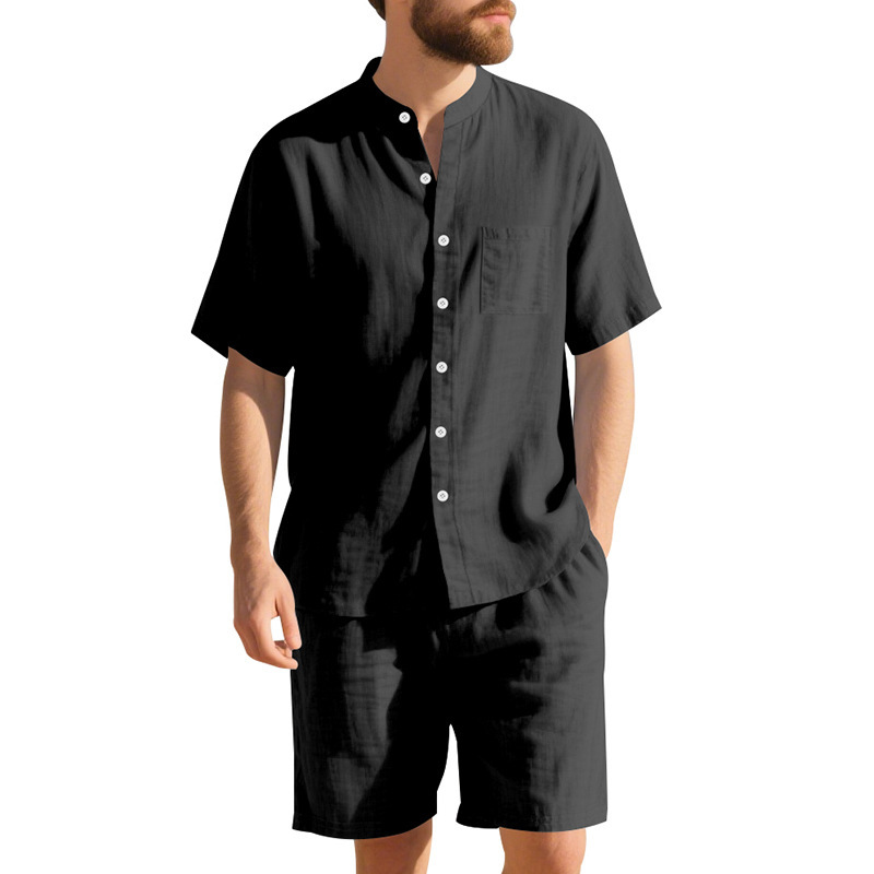 夏のメンズリネンルーズフィットスーツ、ビーチ半袖シャツとショ - Linen Shirt Breathable のレビューと価格