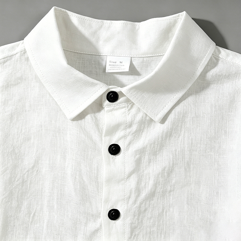 男性リネンツーピース衣装半袖ラペルボタンシャツ弾性ドロースト - Linen Shirt Breathable のレビューと価格