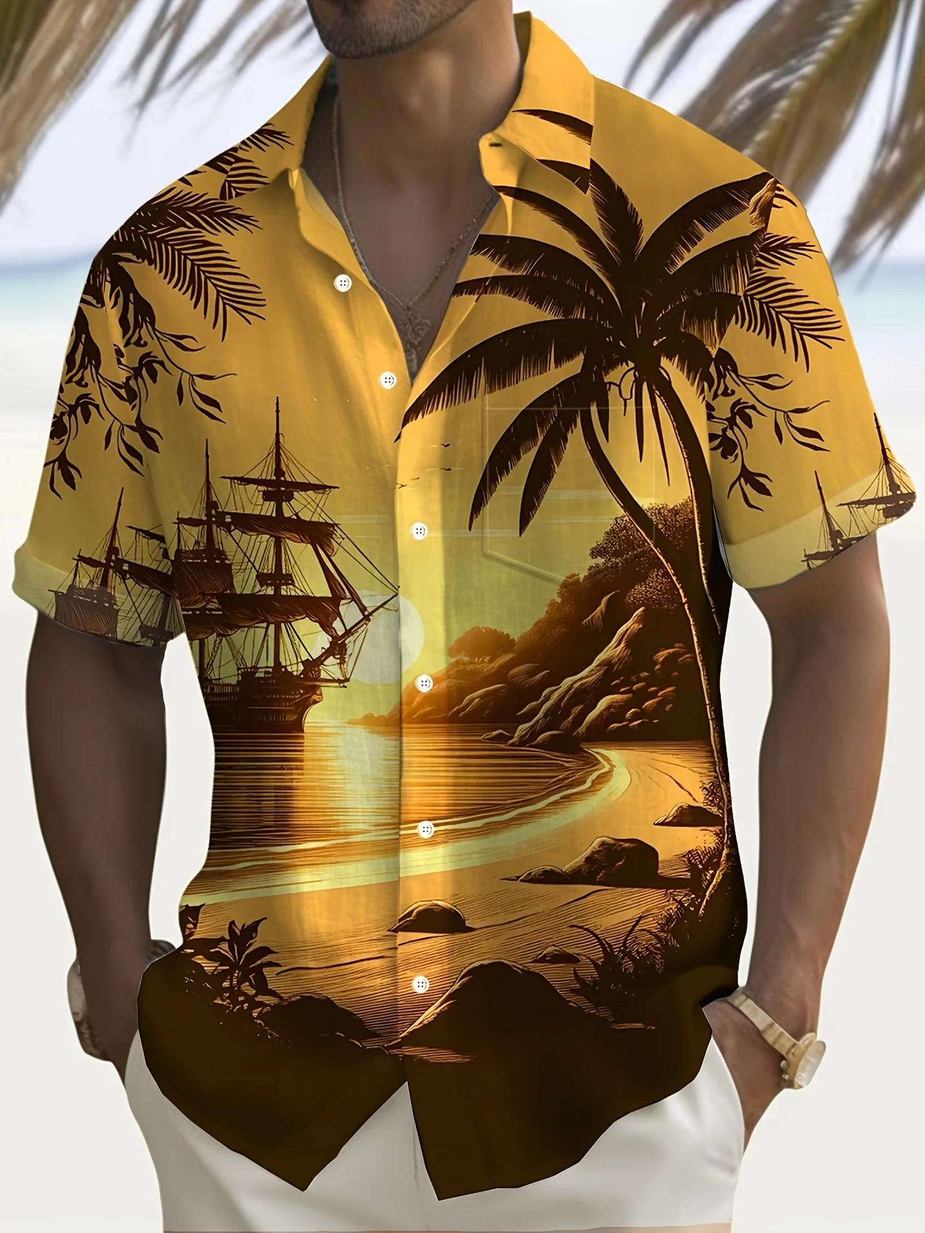 ミニマルインクテクスチャラペルリゾートシャツ、多目的着用可能 - Resort Shirt Floral のレビューと価格