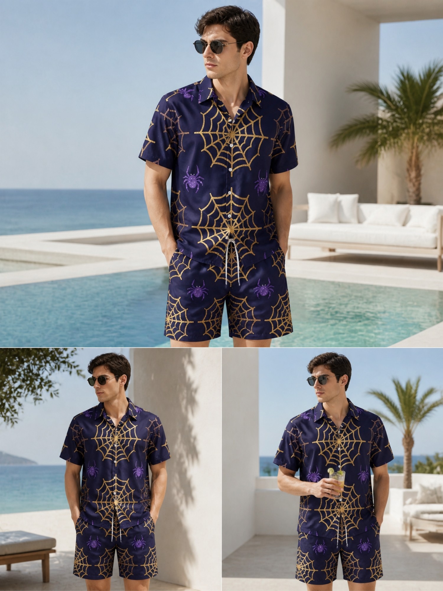 メンズ夏半袖ポロシャツとショートパンツセット花柄カジュアルリ - Resort Shirt Floral のレビューと価格