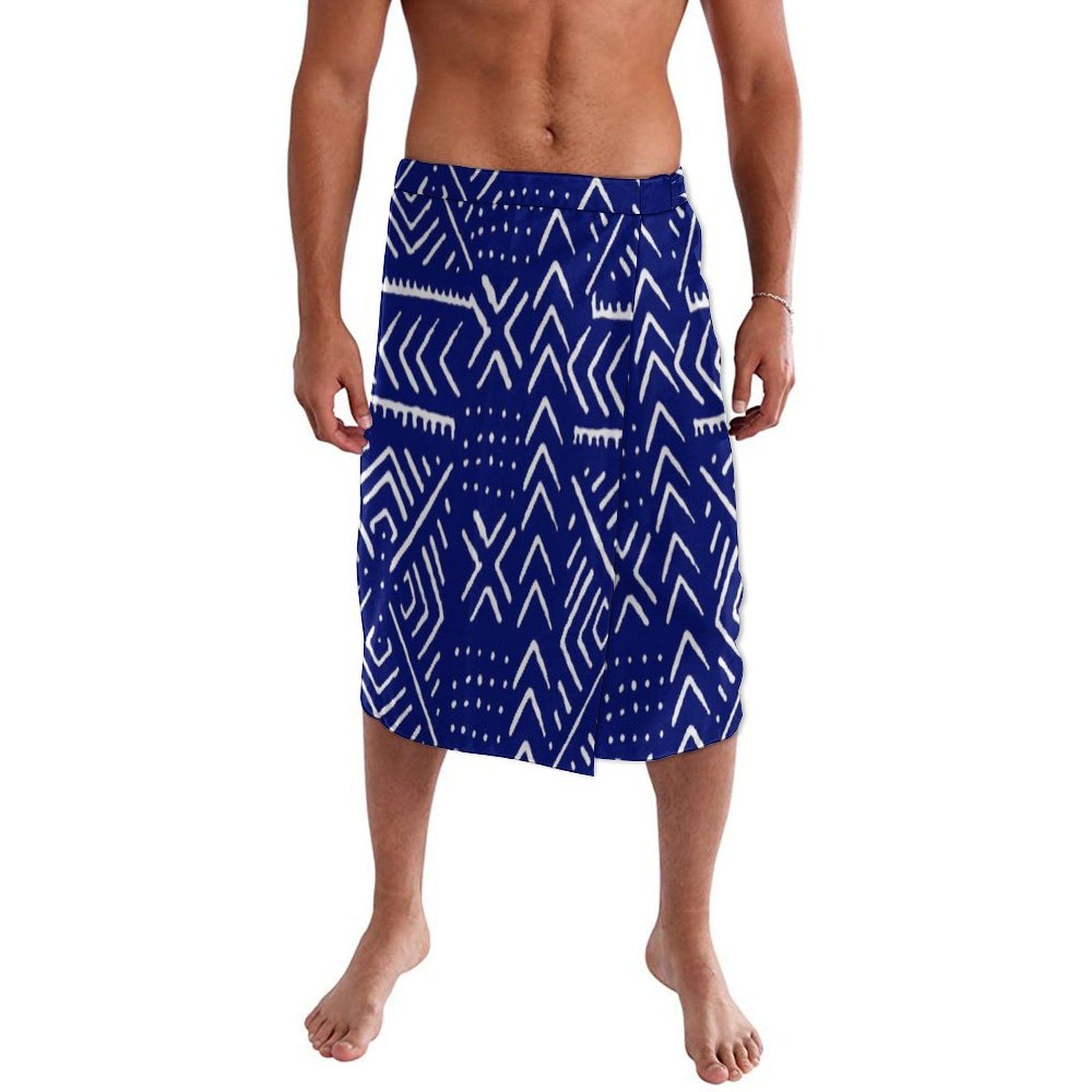 ブルーの花柄ポリネシアンビーチラップドレス、ハワイ諸島用ラバ - Sarong Men Wrap のレビューと価格