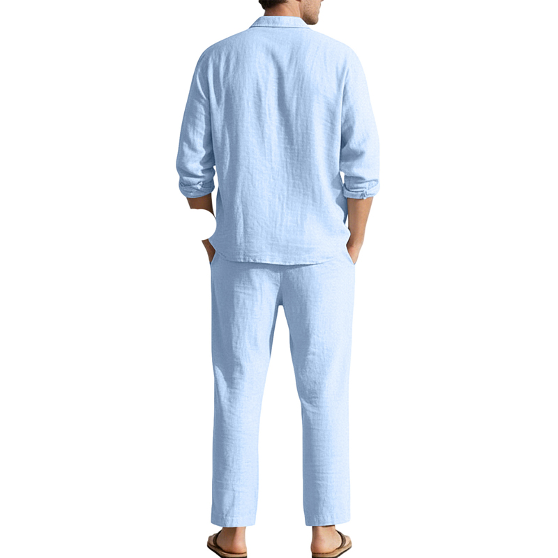 春夏リネンカジュアルセットゆったりビーチ長袖シャツ+ロングパ - Linen Shirt Breathable のレビューと価格
