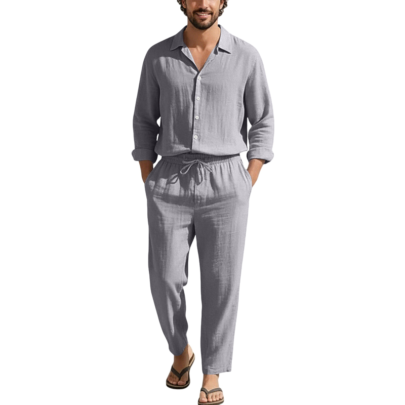春夏リネンカジュアルセットゆったりビーチ長袖シャツ+ロングパ - Linen Shirt Breathable のレビューと価格
