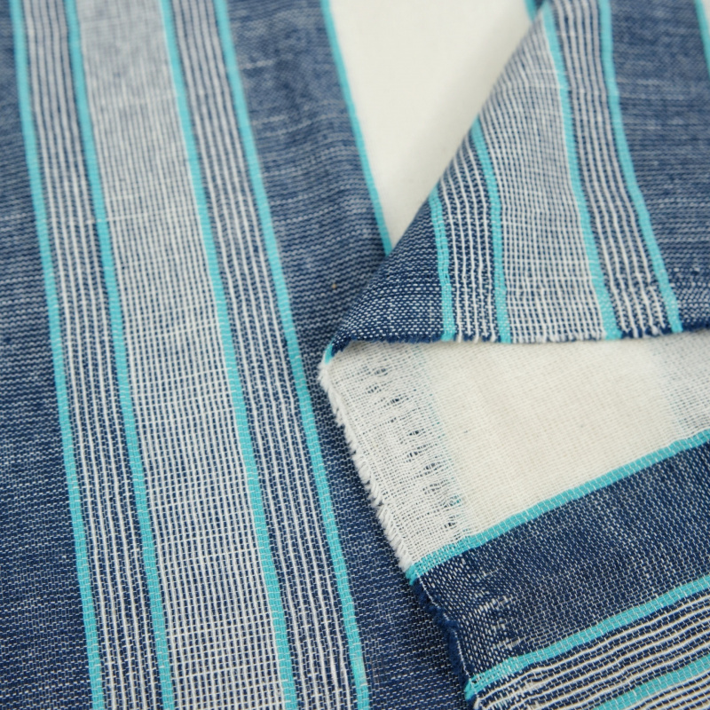 2ヤードの新鮮で芸術的な青と白のストライプ柄の綿麻通気性生地 - Linen Shirt Breathable のレビューと価格