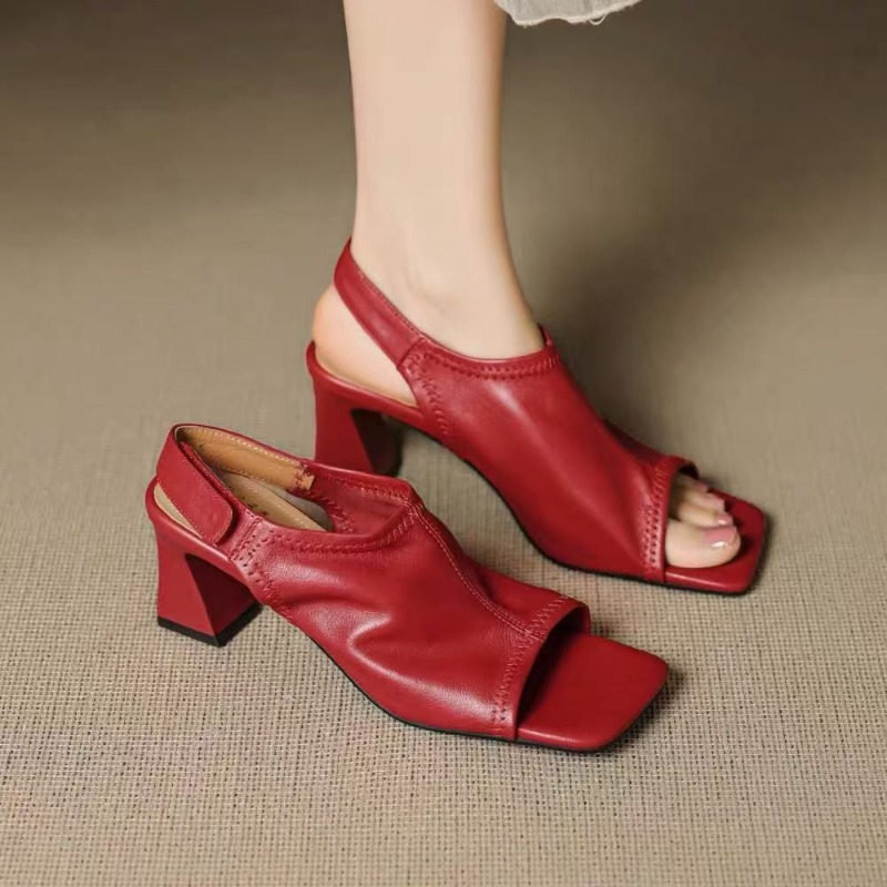 フランス風超ソフトレザー スクエアトゥ ローマンオープントゥ - Casual Sandal Leather のレビューと価格